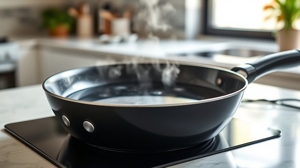 boiling water in skillets