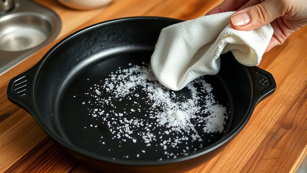 clean skillet with salt