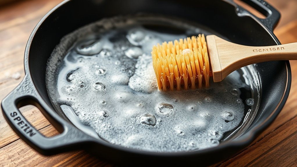 gentle scrubbing preserves seasoning