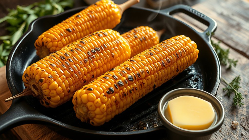 grilling corn on griddle