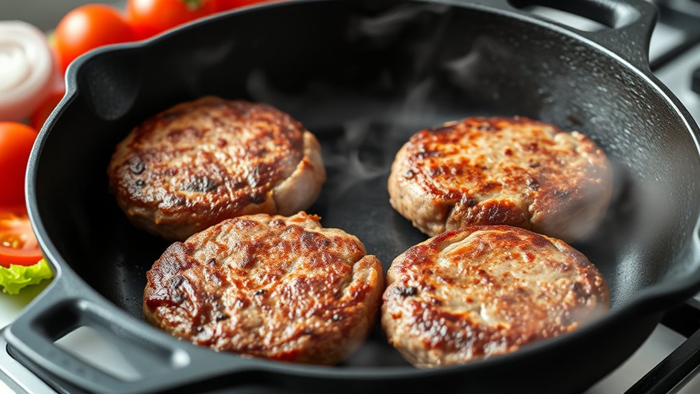 perfectly cooked cast iron burgers